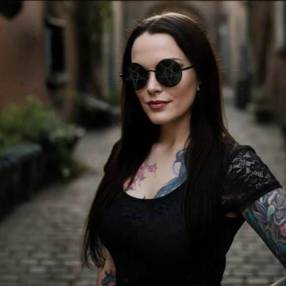 Killstar ✦ Nocturnal Daze Pentagram Lens Sunglasses ✦ Black Round Frame NWT